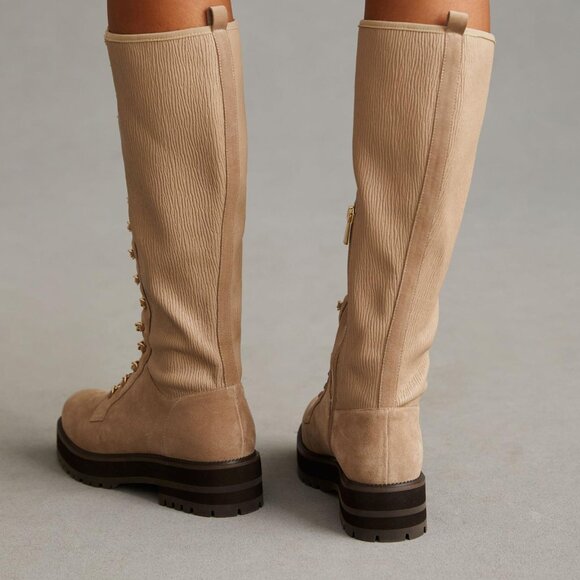 NEW CECELIA NEW YORK Knee High Chain Lace Boots taupi for women 864tn - Picture 5 of 6